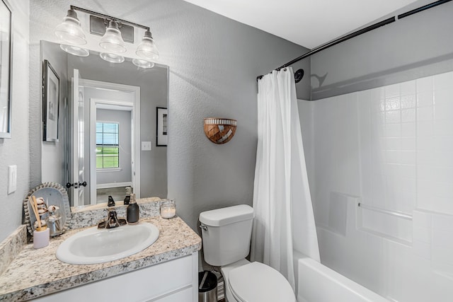 160 Grays Creek Cir, Alma, TX 75119 - bathroom with toilet, vanity, shower / bath combo, and a textured wall