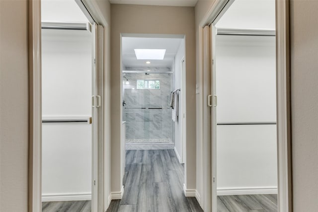 2701 W Prairie Creek Dr, Richardson, TX 75080 - full bathroom with wood finished floors and a stall shower