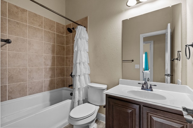 2026 Bay Laurel Dr, Weatherford, TX 76086 - bathroom with vanity, a textured wall, and shower / bathtub combination with curtain