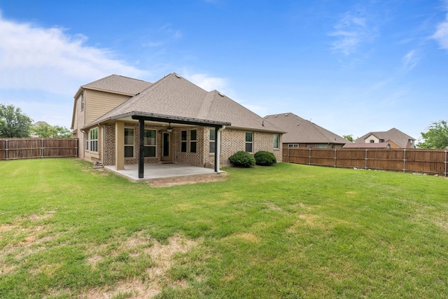 2026 Bay Laurel Dr, Weatherford, TX 76086 - rear view of house with a patio, a fenced backyard, ceiling fan, brick siding, and roof with shingles