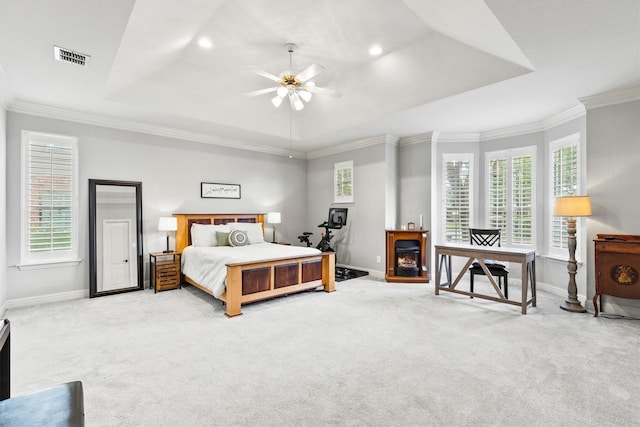 1209 Bel Air Dr, Allen, TX 75013 - bedroom featuring baseboards, carpet floors, multiple windows, ornamental molding, and recessed lighting