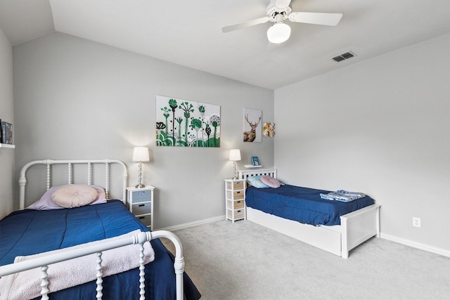 1209 Bel Air Dr, Allen, TX 75013 - bedroom featuring carpet floors, lofted ceiling, baseboards, and a ceiling fan