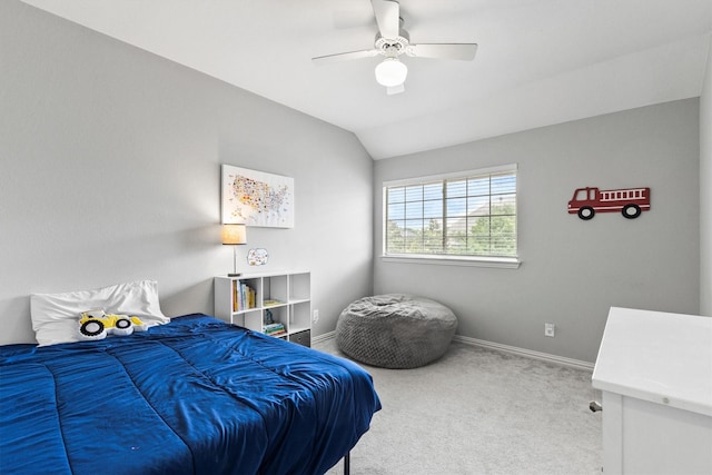 1209 Bel Air Dr, Allen, TX 75013 - bedroom with carpet floors, baseboards, lofted ceiling, and ceiling fan