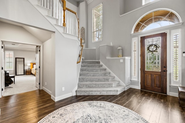 1209 Bel Air Dr, Allen, TX 75013 - foyer with hardwood / wood-style flooring, stairs, healthy amount of natural light, and a towering ceiling