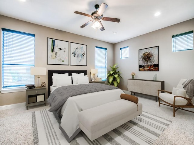 bedroom featuring baseboards, recessed lighting, and ceiling fan