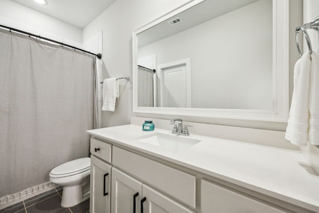 4141 Splitrock Dr, Prosper, TX 75078 - full bathroom featuring toilet, tile patterned floors, vanity, and a shower with curtain