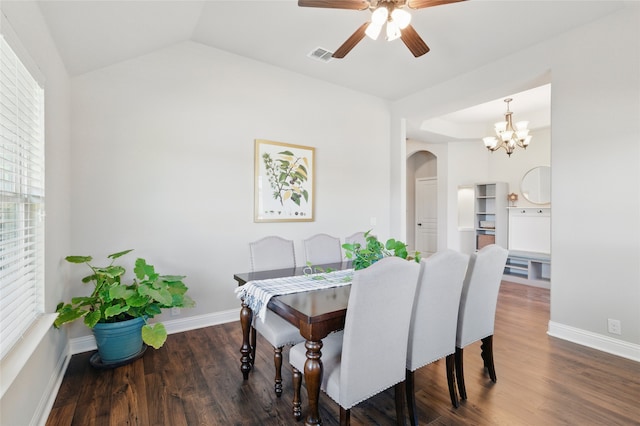 432 Sagebrush Dr, Aledo, TX 76008 - dining area with arched walkways, baseboards, wood finished floors, and ceiling fan
