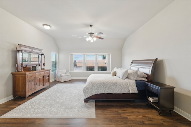 432 Sagebrush Dr, Aledo, TX 76008 - bedroom featuring vaulted ceiling, dark wood-type flooring, ceiling fan, and baseboards