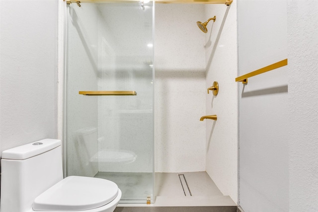 7200 Randall Way, Plano, TX 75025 - bathroom with toilet, a stall shower, and a textured wall