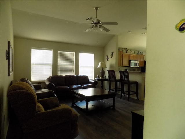 6400 Stone Lake Dr, Fort Worth, TX 76179 - living room with dark wood finished floors and a ceiling fan