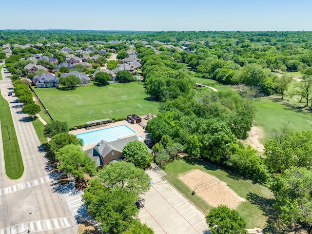drone / aerial view of a pool
