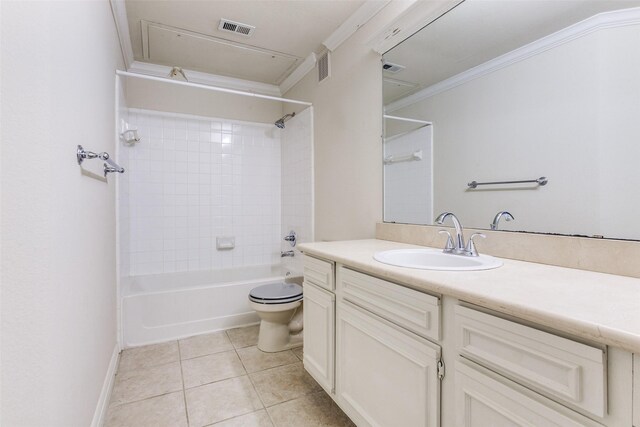 2524 Preston Rd Unit 204, Plano, TX 75093 - full bath featuring tile patterned flooring, toilet, vanity, crown molding, and bathtub / shower combination