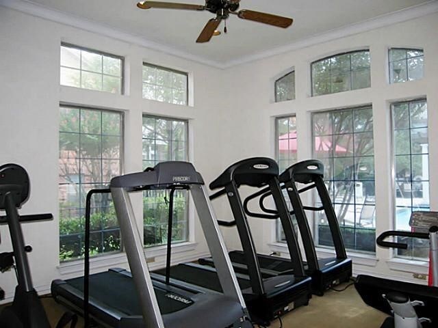 2524 Preston Rd Unit 204, Plano, TX 75093 - exercise room with crown molding and ceiling fan