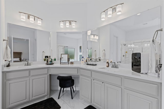 7020 Valley View Dr, Joshua, TX 76058 - bathroom featuring a stall shower and double vanity