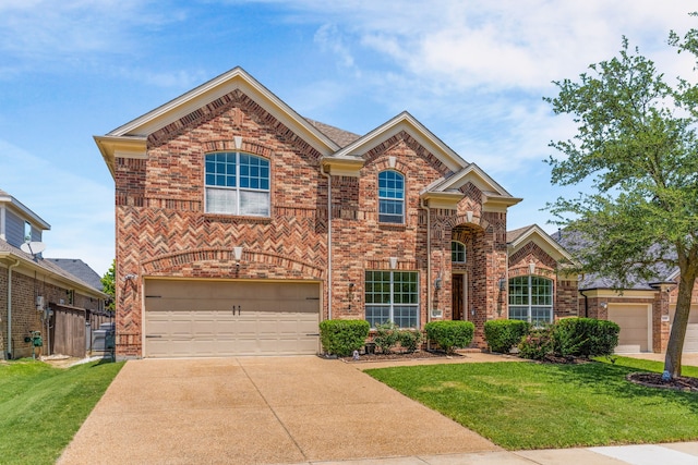 8204 Saint Clair Dr, Mckinney, TX 75071 - traditional home featuring brick siding, a garage, concrete driveway, and a front lawn