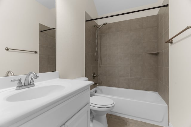 8204 Saint Clair Dr, Mckinney, TX 75071 - bathroom with vanity, tile patterned floors, toilet, and shower / washtub combination