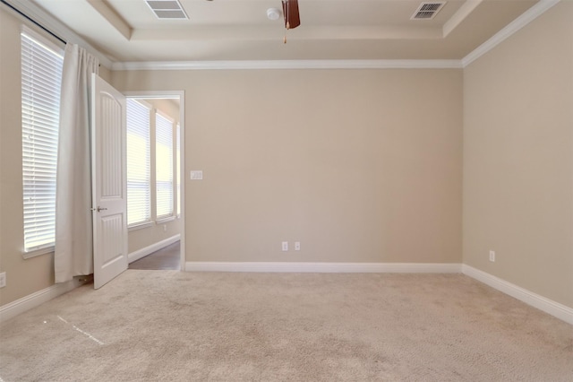 1306 Prato Ave, Mclendon Chisholm, TX 75032 - carpeted spare room with a tray ceiling, ceiling fan, crown molding, and baseboards