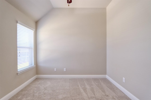 1306 Prato Ave, Mclendon Chisholm, TX 75032 - spare room with light colored carpet, a ceiling fan, lofted ceiling, and baseboards