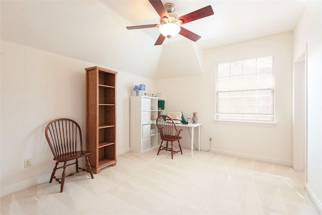 1607 Navarro Ct, Allen, TX 75013 - carpeted office with ceiling fan, baseboards, and vaulted ceiling