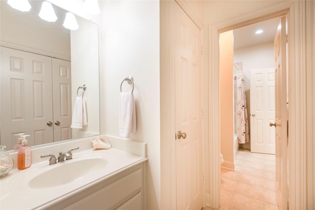 1607 Navarro Ct, Allen, TX 75013 - bathroom featuring vanity, tile patterned flooring, recessed lighting, and shower / tub combo
