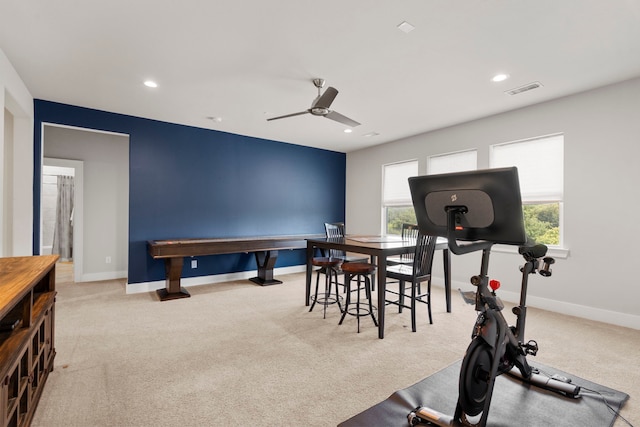 5000 Brush Hill Rd, Carrollton, TX 75010 - exercise area with carpet, a ceiling fan, recessed lighting, and baseboards