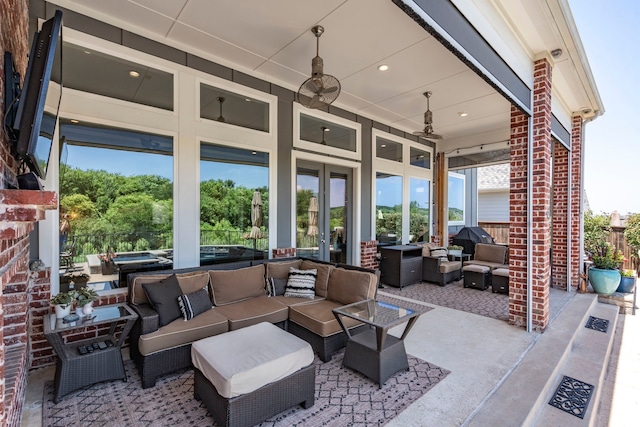 5000 Brush Hill Rd, Carrollton, TX 75010 - view of patio / terrace featuring an outdoor hangout area and an outdoor hot tub