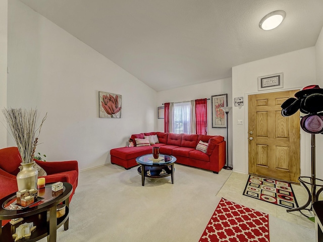 3929 Bonita Springs Dr, Fort Worth, TX 76123 - carpeted living room with lofted ceiling and baseboards