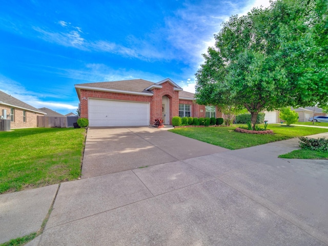 3929 Bonita Springs Dr, Fort Worth, TX 76123 - single story home with brick siding, an attached garage, concrete driveway, a front lawn, and cooling unit