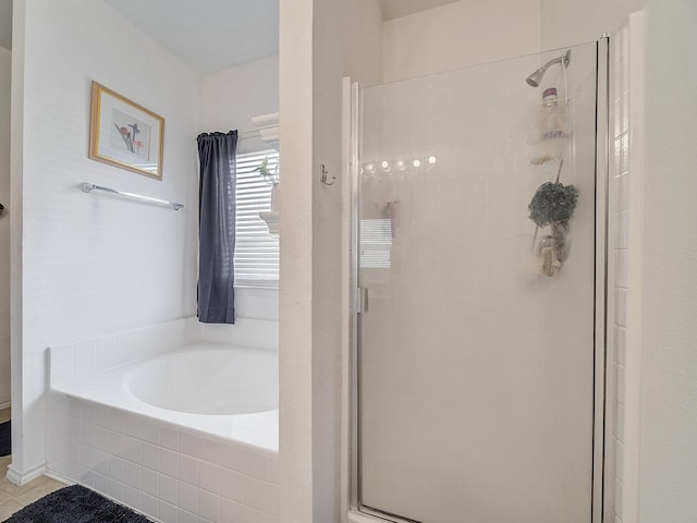 3929 Bonita Springs Dr, Fort Worth, TX 76123 - full bathroom featuring a stall shower, a bath, and tile patterned floors
