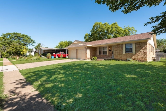 311 Azalea Ln, Duncanville, TX 75137 - ranch-style home featuring concrete driveway, brick siding, a garage, a front yard, and central air condition unit