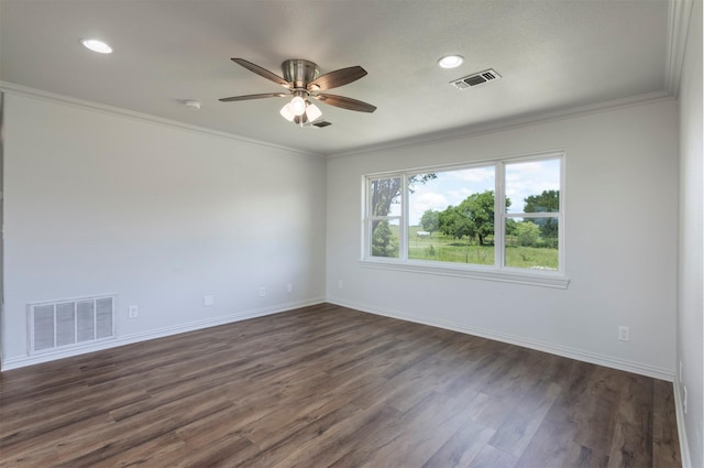 943 Lone Star Rd, Whitesboro, TX 76273 - empty room with ceiling fan, dark wood-style floors, ornamental molding, baseboards, and recessed lighting