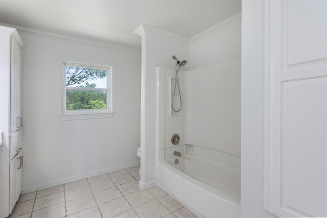 943 Lone Star Rd, Whitesboro, TX 76273 - full bathroom with toilet, crown molding, tub / shower combination, baseboards, and tile patterned floors