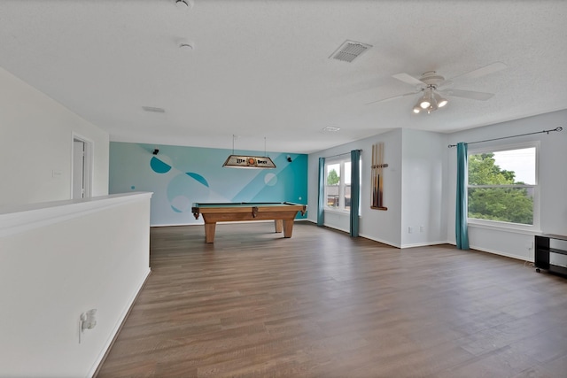 2200 Bantry Ln, Arlington, TX 76002 - playroom featuring dark wood-type flooring, billiards table, baseboards, and a ceiling fan