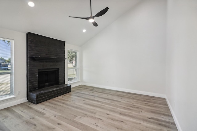 2401 Sherry St Unit A & B, Arlington, TX 76014 - unfurnished living room with baseboards, ceiling fan, a fireplace, recessed lighting, and wood finished floors