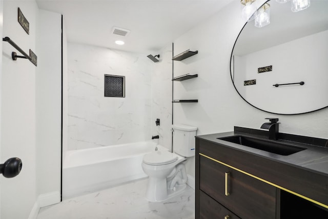 2401 Sherry St Unit A & B, Arlington, TX 76014 - bathroom featuring marble look tiles, toilet, vanity, baseboards, and bathing tub / shower combination