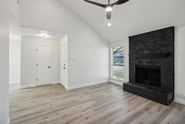 2401 Sherry St Unit A & B, Arlington, TX 76014 - unfurnished living room with a ceiling fan, wood finished floors, baseboards, a fireplace, and recessed lighting