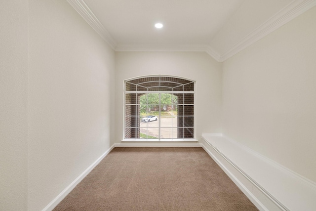 102 Fontana Ct, Allen, TX 75013 - spare room featuring ornamental molding, carpet floors, baseboards, and recessed lighting