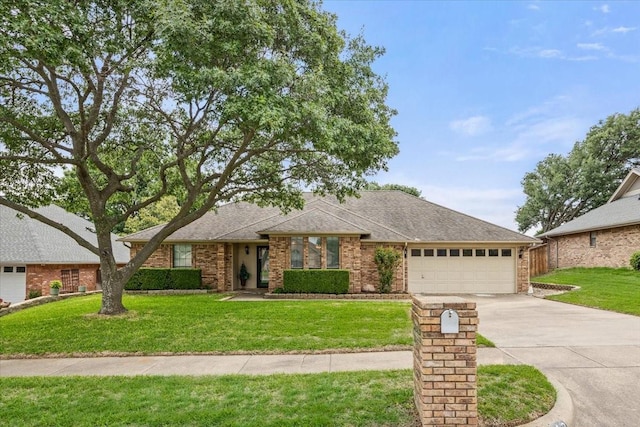 10013 Stoneleigh Dr, Benbrook, TX 76126 - view of front facade with driveway, a garage, a front yard, and brick siding