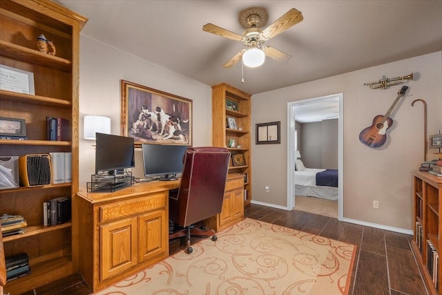 10013 Stoneleigh Dr, Benbrook, TX 76126 - office space with ceiling fan, wood finished floors, and baseboards