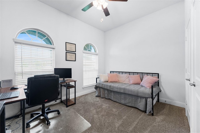 3008 Aransas Ave, Aubrey, TX 76227 - carpeted bedroom with a desk, baseboards, and a ceiling fan
