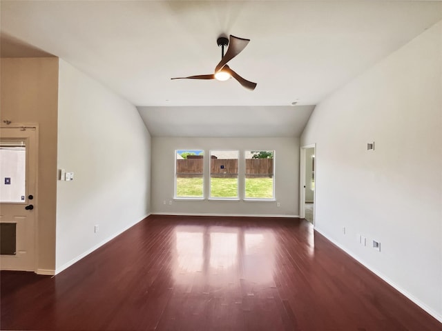 825 Lake Worth Trl, Little Elm, TX 75068 - unfurnished living room with lofted ceiling, ceiling fan, wood finished floors, and baseboards