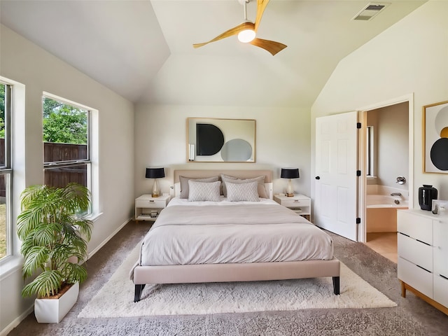 825 Lake Worth Trl, Little Elm, TX 75068 - carpeted bedroom with lofted ceiling, ceiling fan, and baseboards