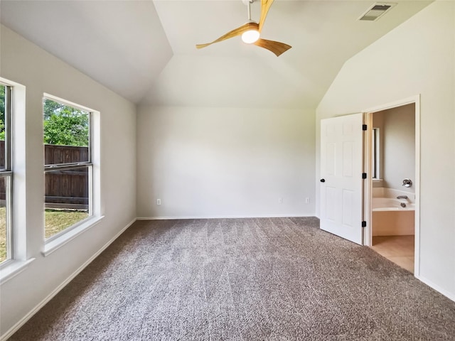 825 Lake Worth Trl, Little Elm, TX 75068 - carpeted spare room featuring vaulted ceiling, ceiling fan, and baseboards