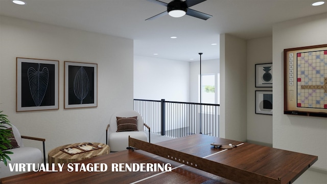 office featuring ceiling fan and recessed lighting