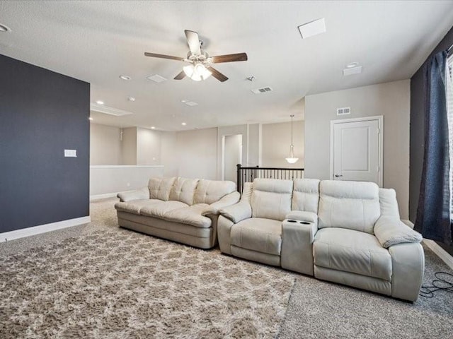 1044 Pitch Pine St, Hickory Creek, TX 75065 - carpeted living area featuring ceiling fan, baseboards, and recessed lighting