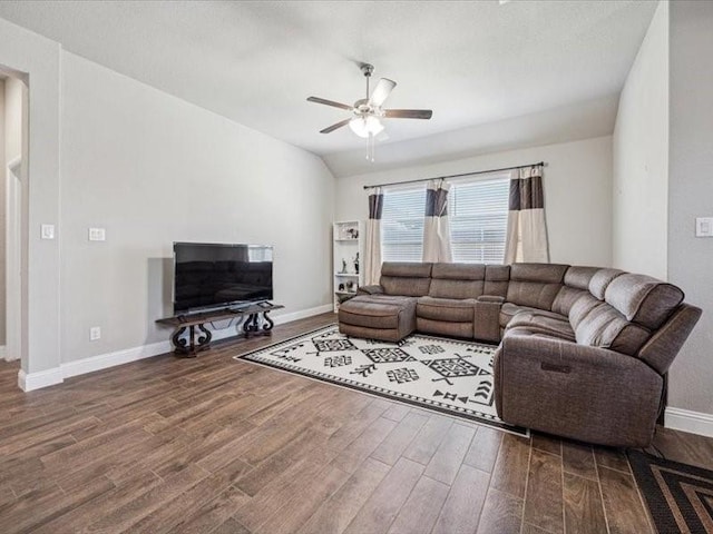 1044 Pitch Pine St, Hickory Creek, TX 75065 - living area featuring wood finished floors, ceiling fan, and baseboards