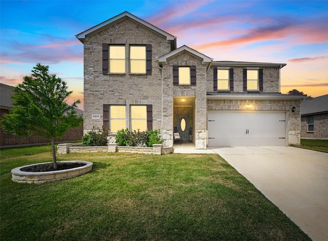 6213 Bracken Dr, Celina, TX 76227 - view of front facade featuring driveway, an attached garage, a lawn, and brick siding