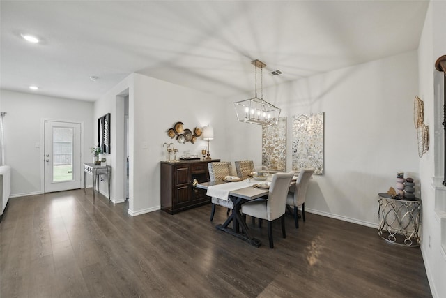 6213 Bracken Dr, Celina, TX 76227 - dining space featuring dark wood-style flooring, baseboards, a chandelier, and recessed lighting