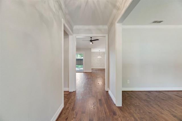 7324 Heathermore Dr, Dallas, TX 75248 - corridor featuring dark wood-style floors, crown molding, and baseboards