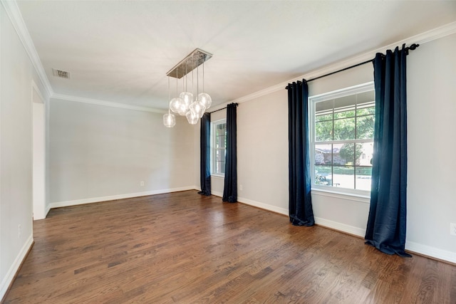 7324 Heathermore Dr, Dallas, TX 75248 - empty room featuring a chandelier, dark wood finished floors, crown molding, and baseboards